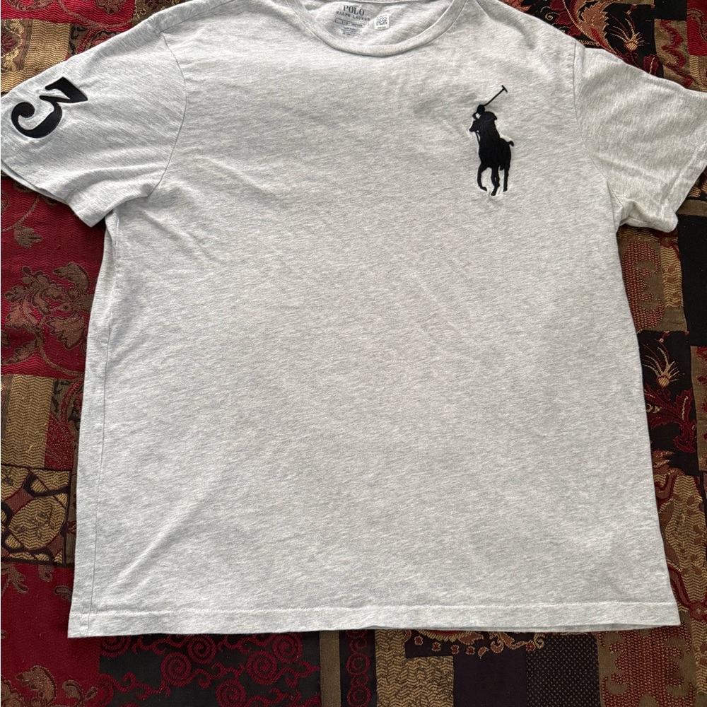 Polo Ralph Lauren Big Pony #3 Embroidered Heather Grey/Black T-Shirt